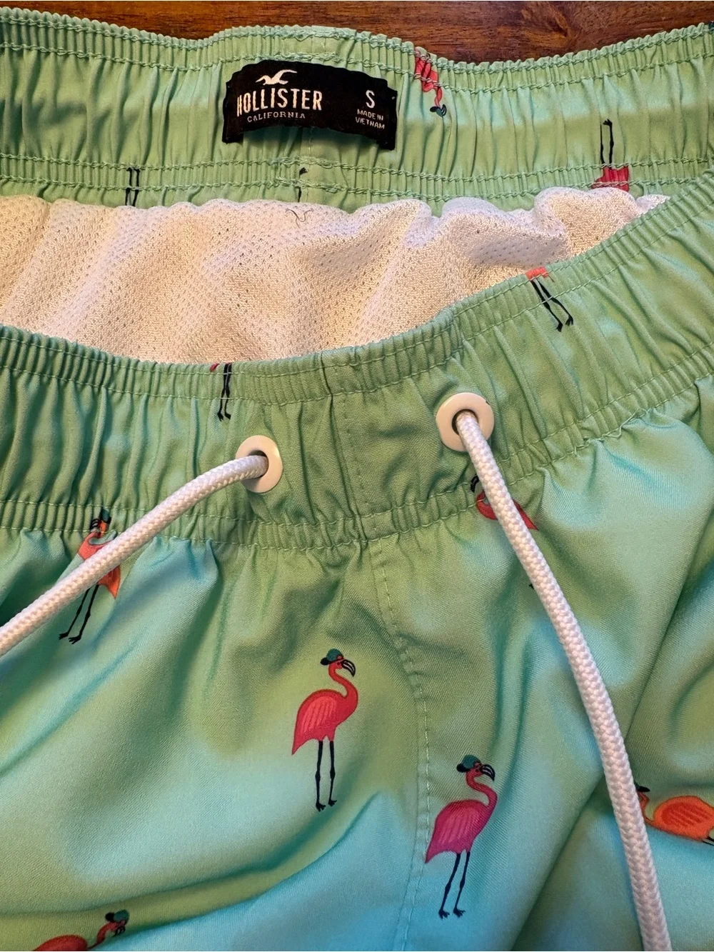Hollister Men's Mint Green Flamingo Print Swim Trunks - Adult S